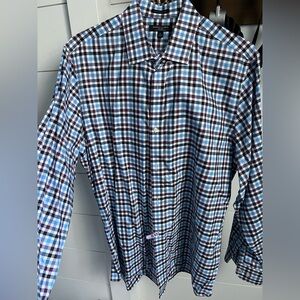 Banana Republic Blue, Black & White Checked Dress Shirt